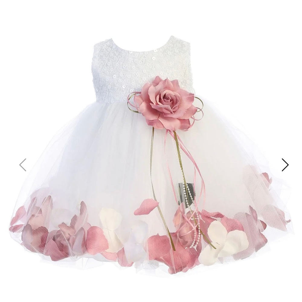 Baby Girl White Multi Color Sequin Petal Floating Flower Girl Dress